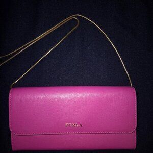 New FURLA Leather Pink Fusia Gold Handbag Purse Designer
